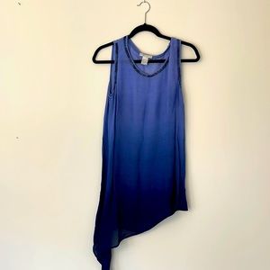 Blue Ombré sheer asymmetrical sleeveless blouse.  Size XL.